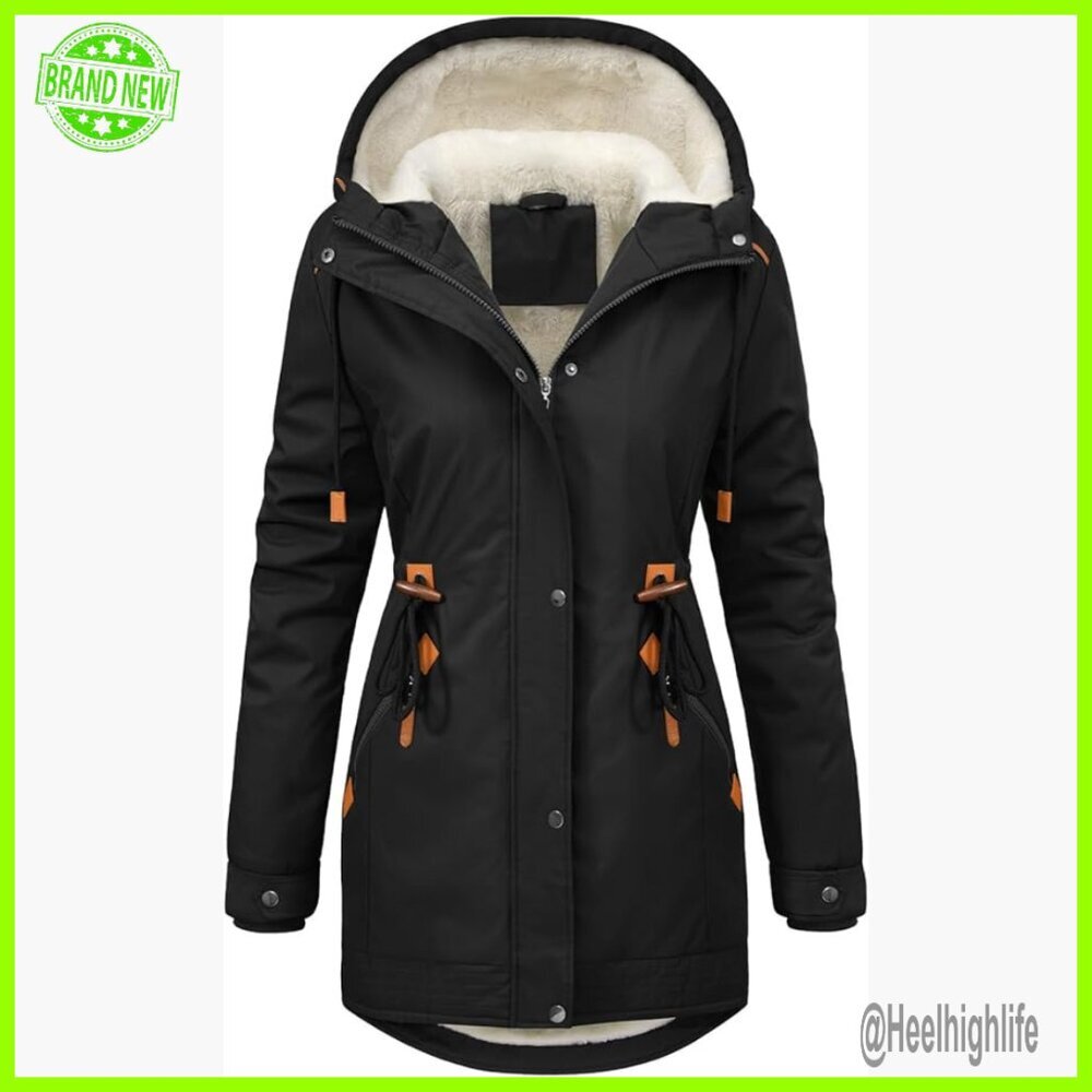 Women's Fleece Lined Parka Jacket Hooded Winter Coat Warm Outerwear